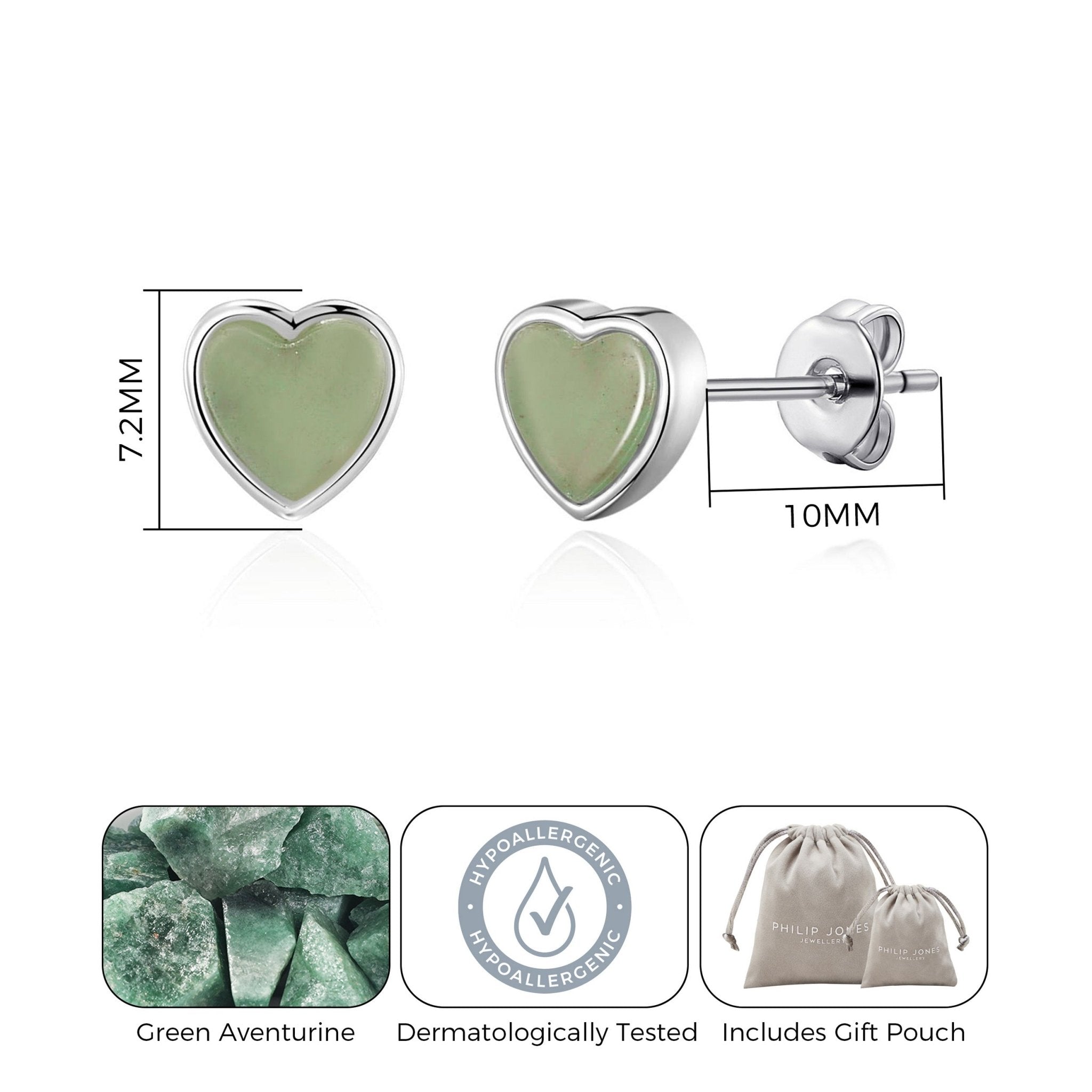Green Aventurine Heart Stud Earrings
