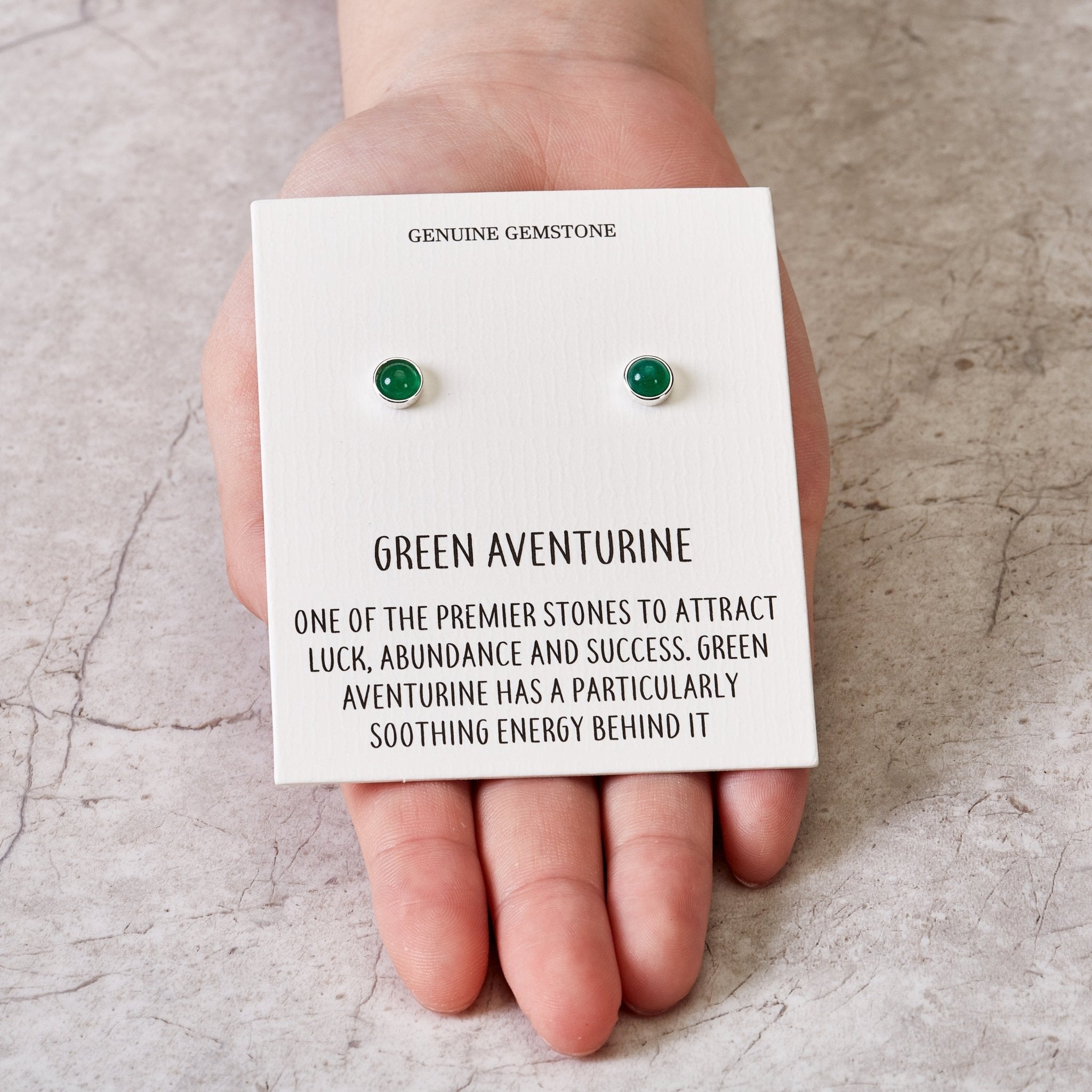 Green Aventurine Stud Earrings with Quote Card