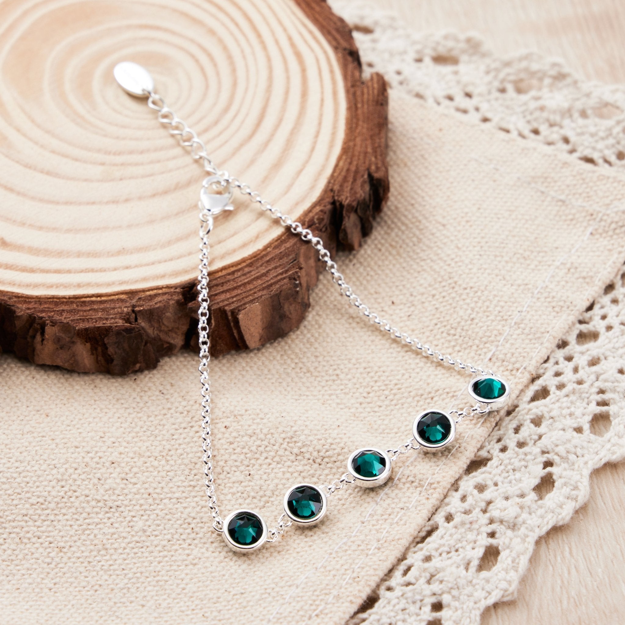 Green Crystal Chain Bracelet Created with Zircondia® Crystals