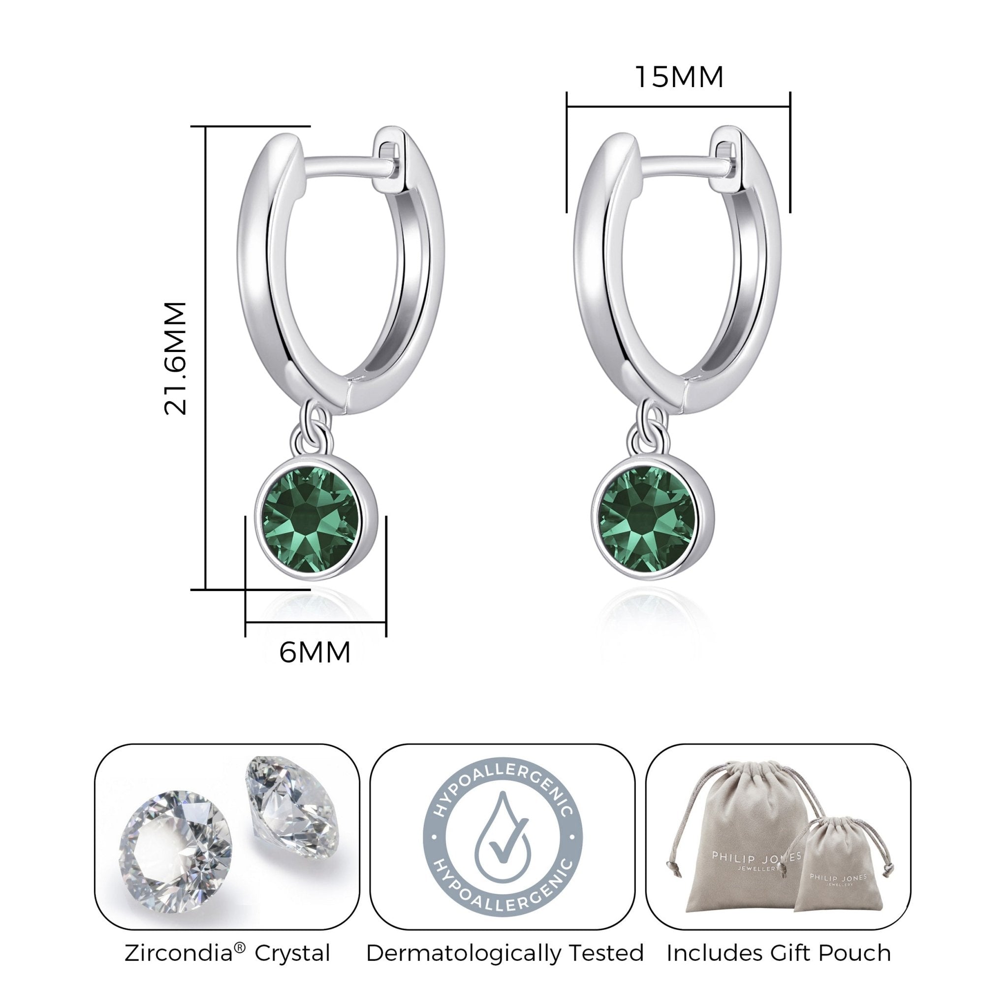 Green Crystal Hoop Earrings Created with Zircondia® Crystals
