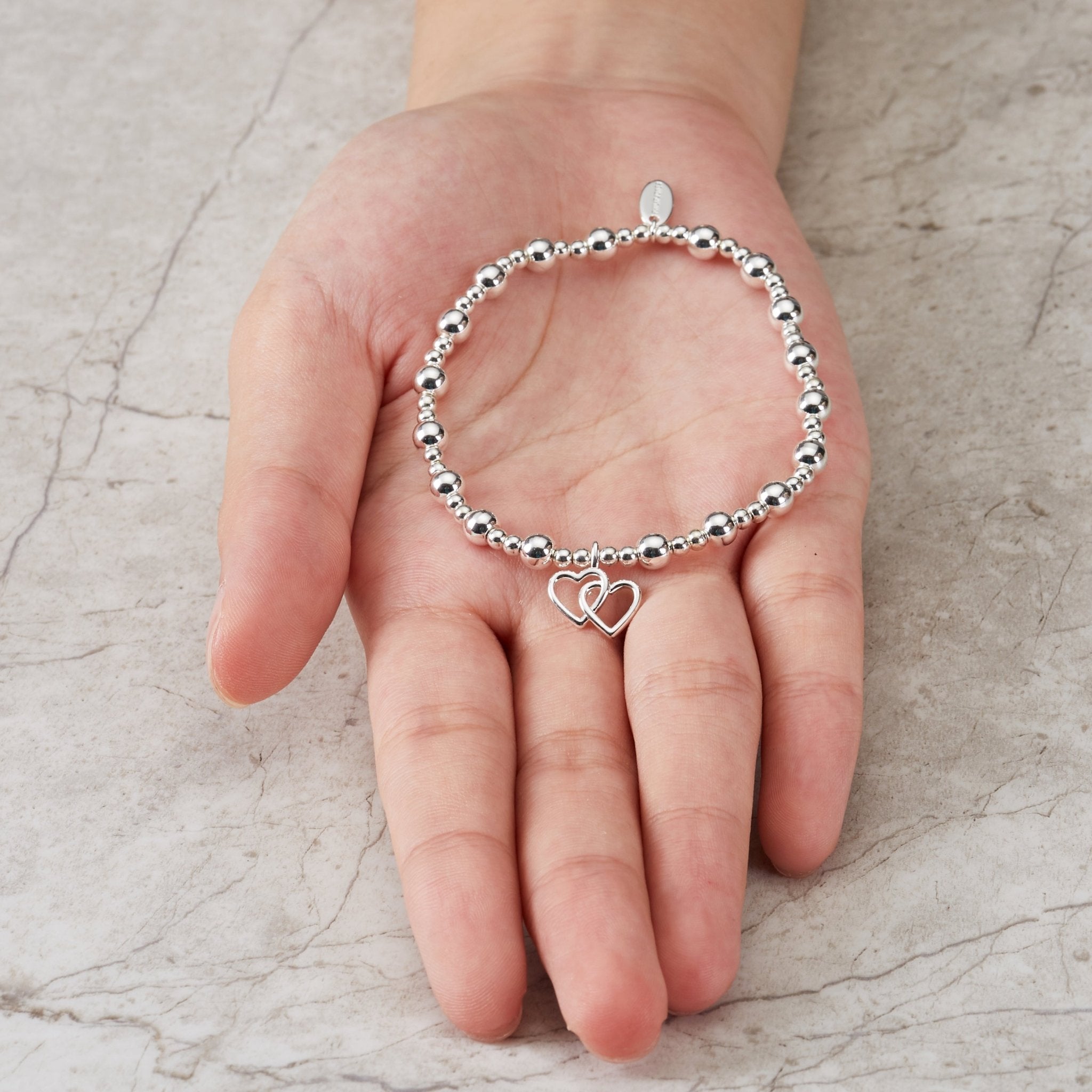 Heart Link Beaded Stretch Bracelet