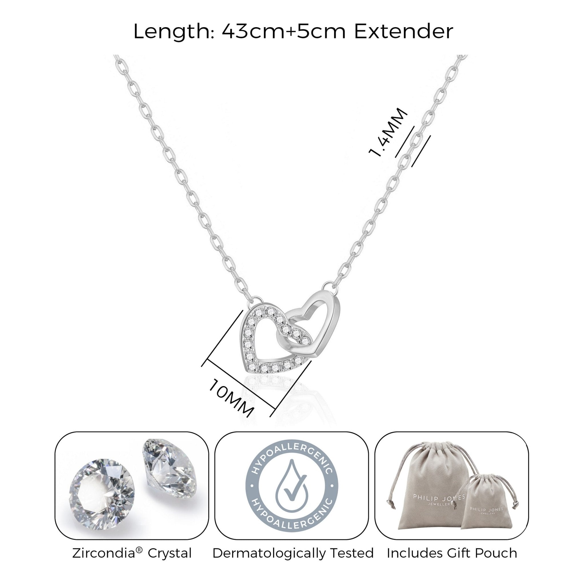 Heart Link Necklace Created with Zircondia® Crystals