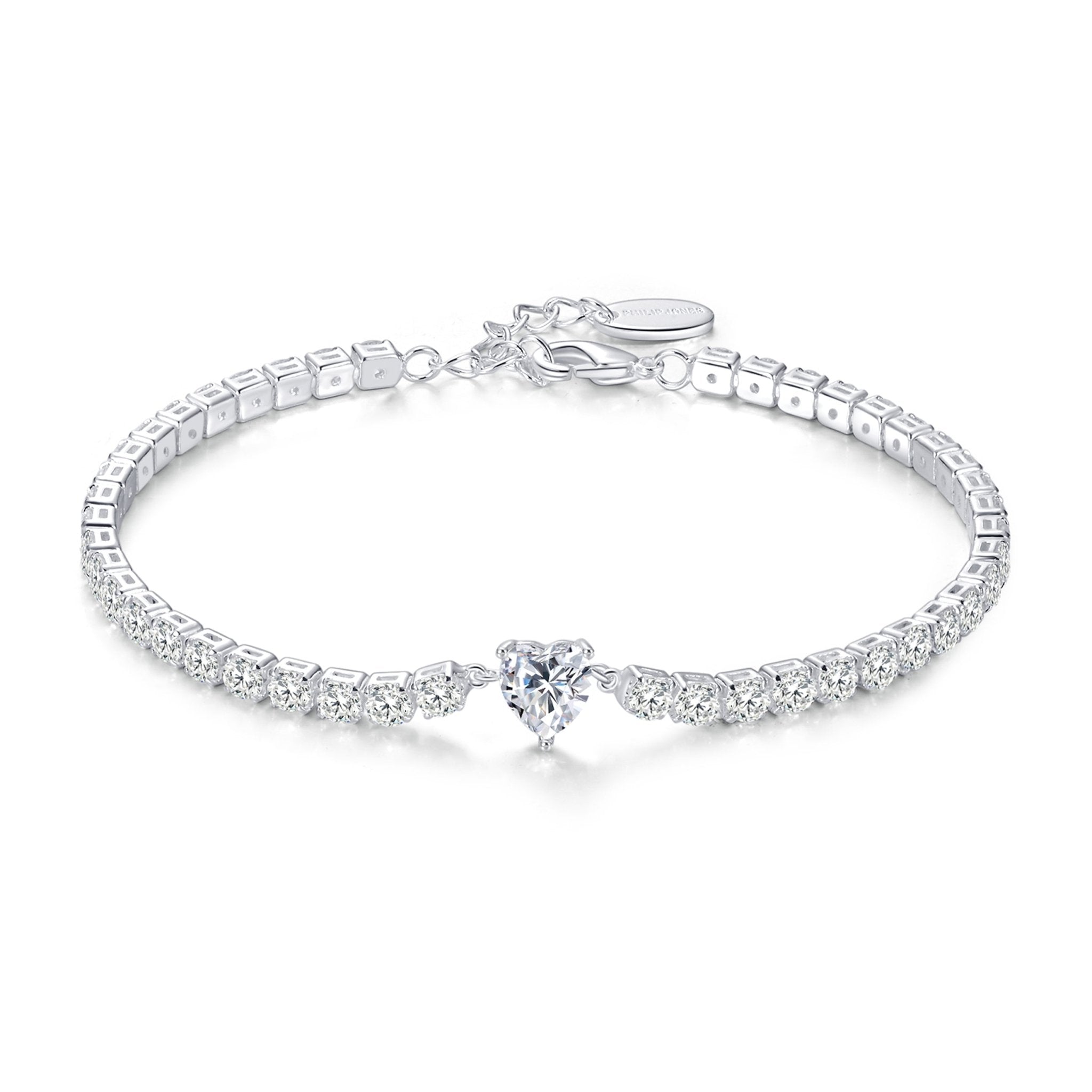 Heart Solitaire Tennis Bracelet Created with Zircondia® Crystals
