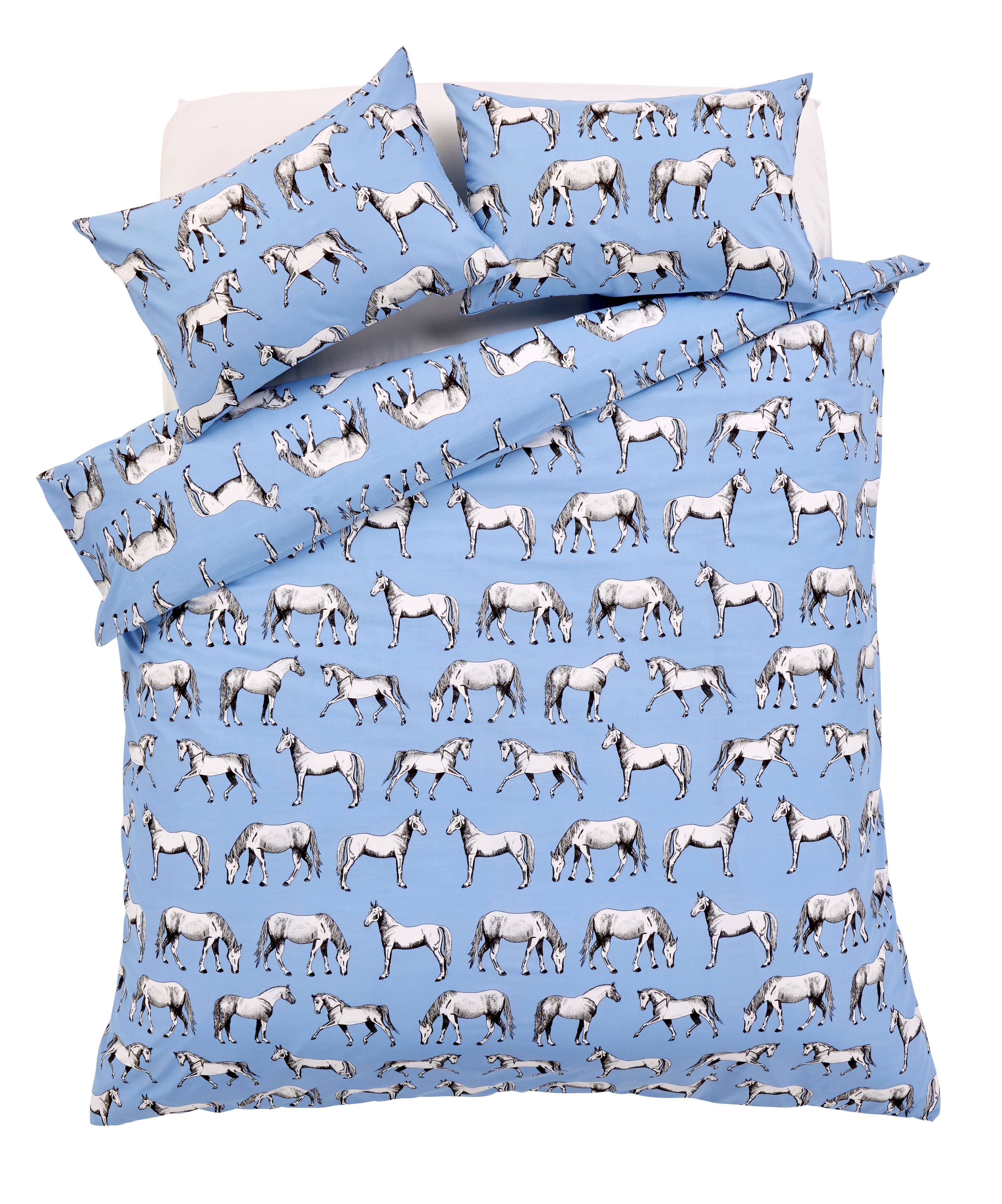 Horses Design Cotton Rich Duvet Set with Bold Colours and Luxurious Comfort Elegant Breathable Durable Bedding with Pillow Cases Available in Single and Double Sizes by OLIVIA ROCCO