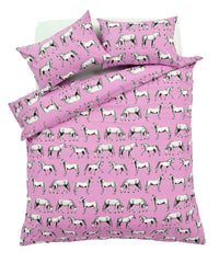 Horses Design Cotton Rich Duvet Set with Bold Colours and Luxurious Comfort Elegant Breathable Durable Bedding with Pillow Cases Available in Single and Double Sizes by OLIVIA ROCCO