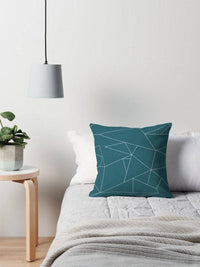 Teal Cushion with a White Geometric Line Design, Throw Pillow