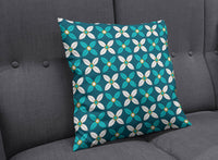 Dark Blue Cushion with White and Blue Geometric Floral Design, Throw Pillow
