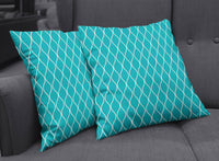 Turquoise Cushion with a White Geometric Design, Throw Pillow