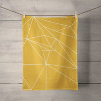 Yellow Tea Towel with a White Geometric Line Design, Dish Towel, Kitchen Towel