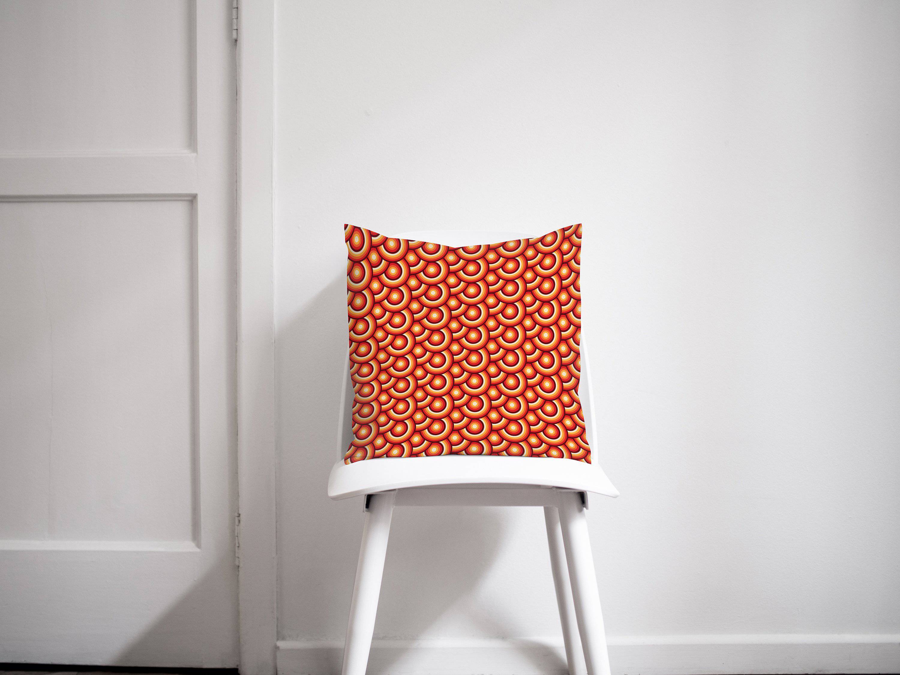 Orange Cushion with a 70's Retro Circles Design, Throw Pillow