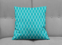 Turquoise Cushion with a White Geometric Design, Throw Pillow