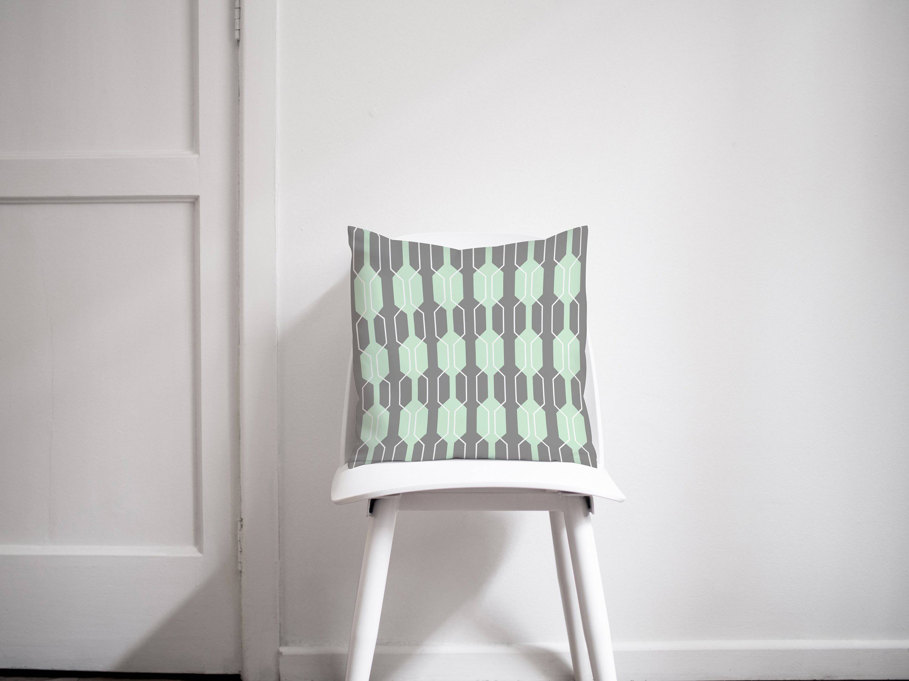 Grey and Mint Green Geometric Design Cushion, Throw Pillow