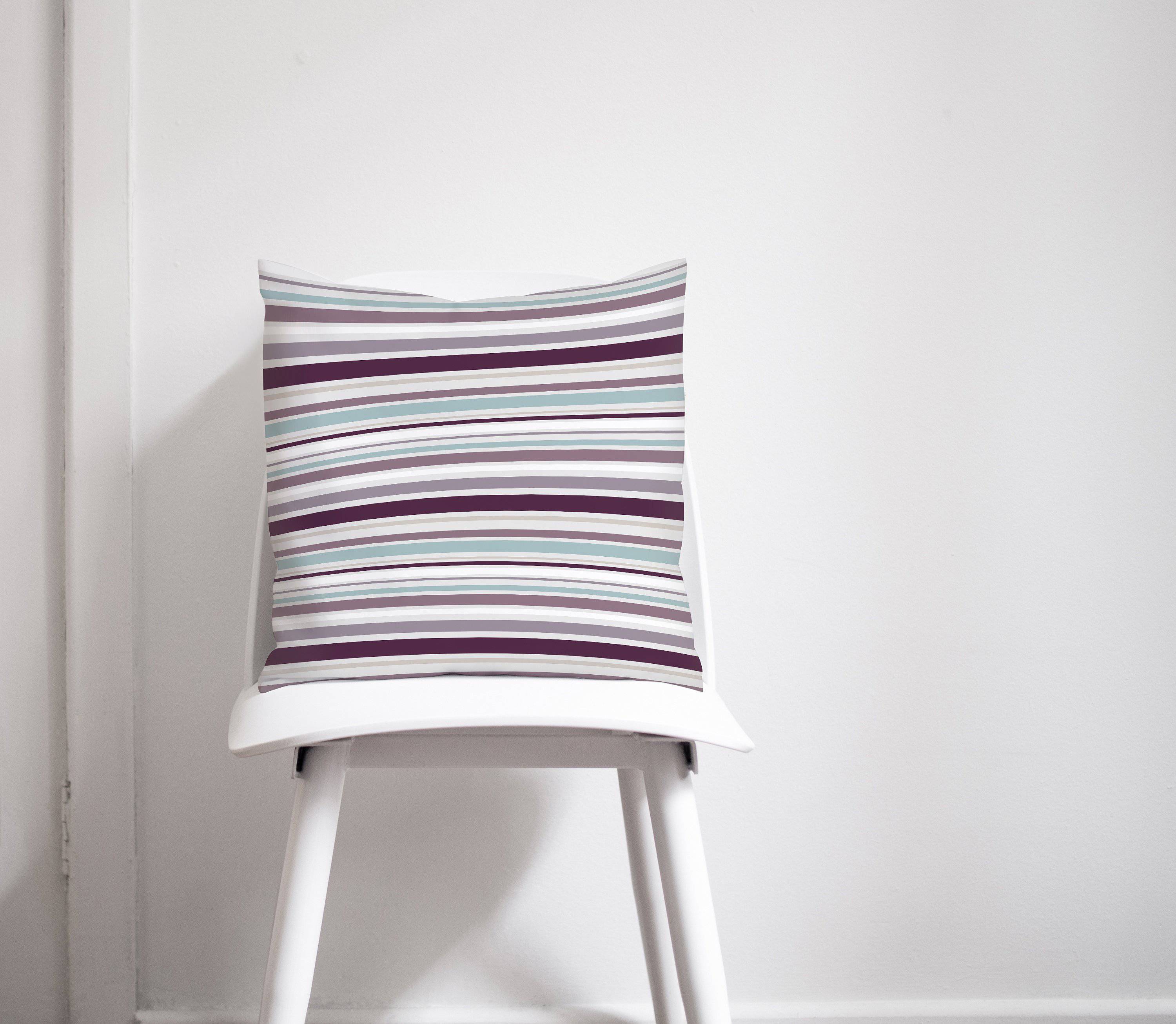 Purple and Duck Egg Blue Striped Cushion, Throw Pillow