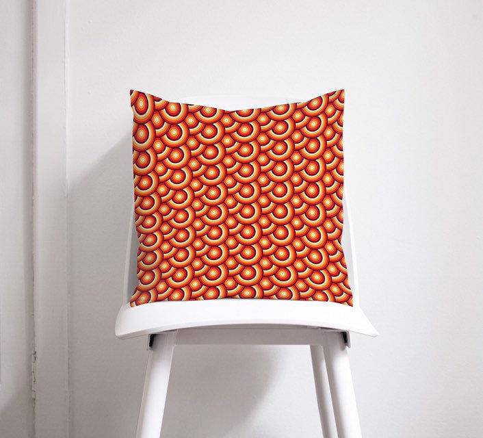 Orange Cushion with a 70's Retro Circles Design, Throw Pillow