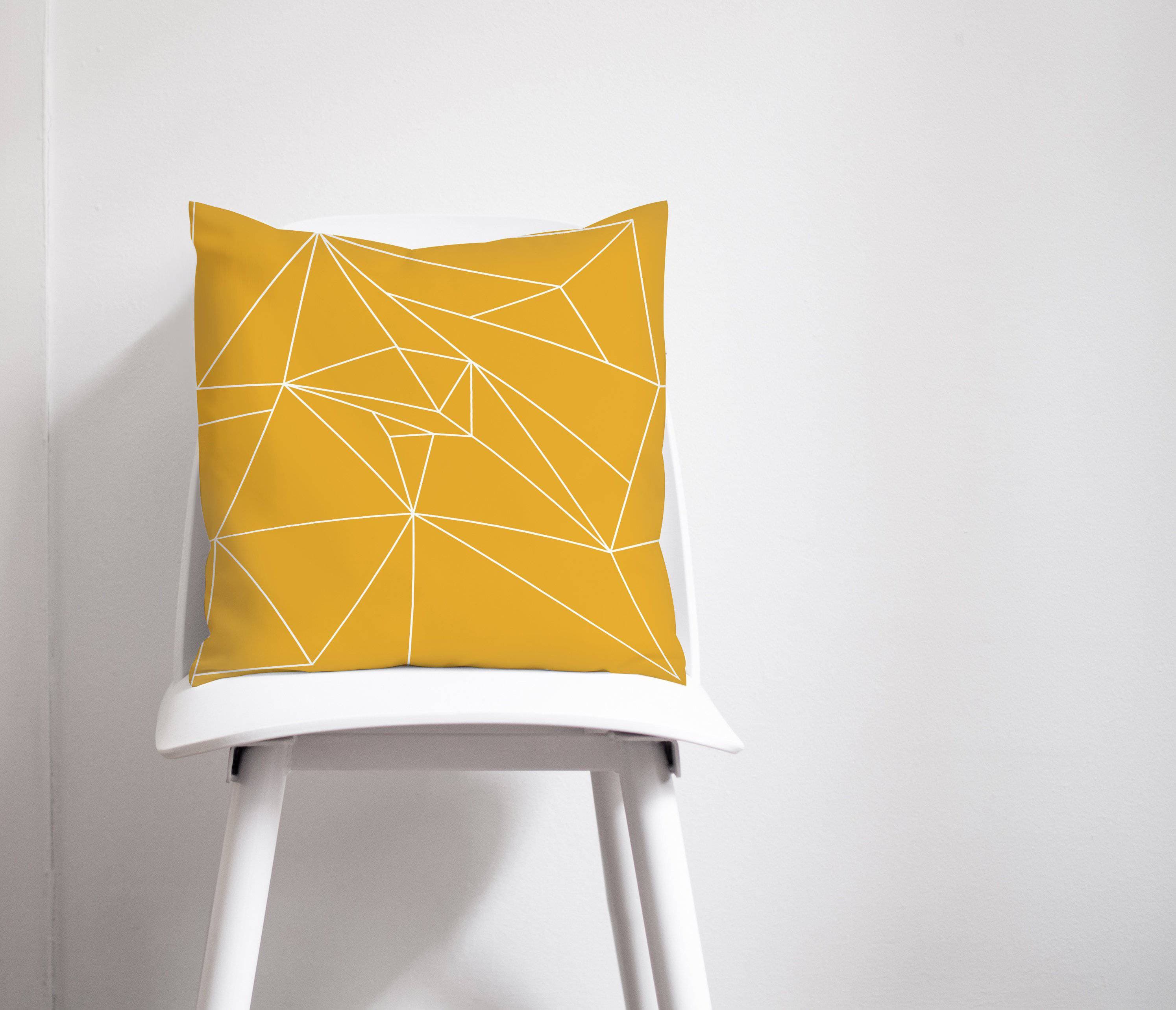 Yellow Cushion with a White Lines Geometric Design, Throw Pillow
