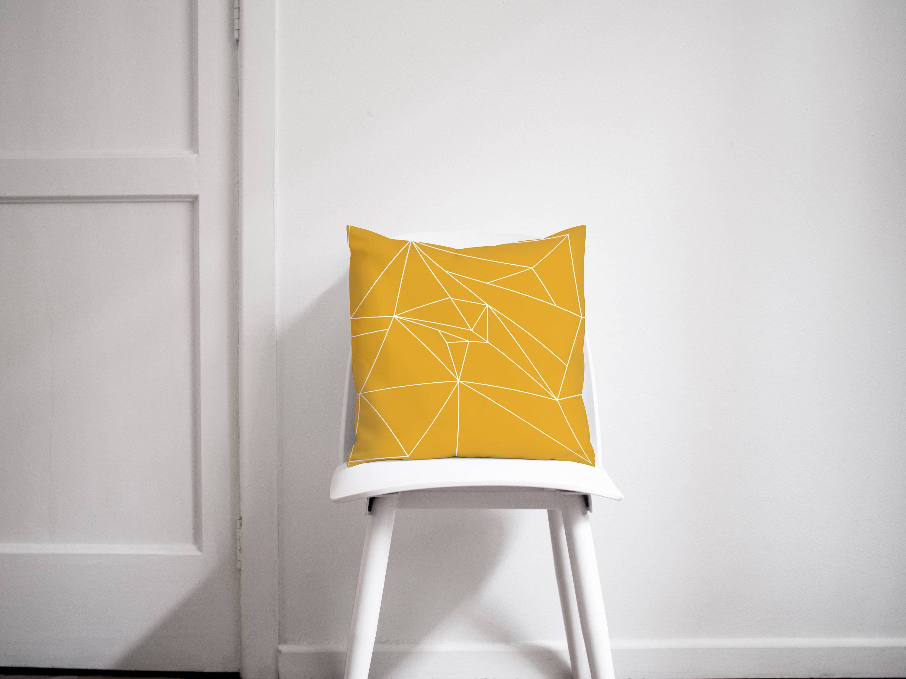 Yellow Cushion with a White Lines Geometric Design, Throw Pillow