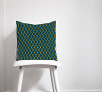 Teal Cushion with a Yellow Geometric Design, Throw Pillow