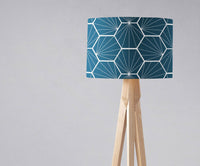 Peacock Blue Lampshade with a White Hexagon Design, Ceiling  or Table Lamp Shade