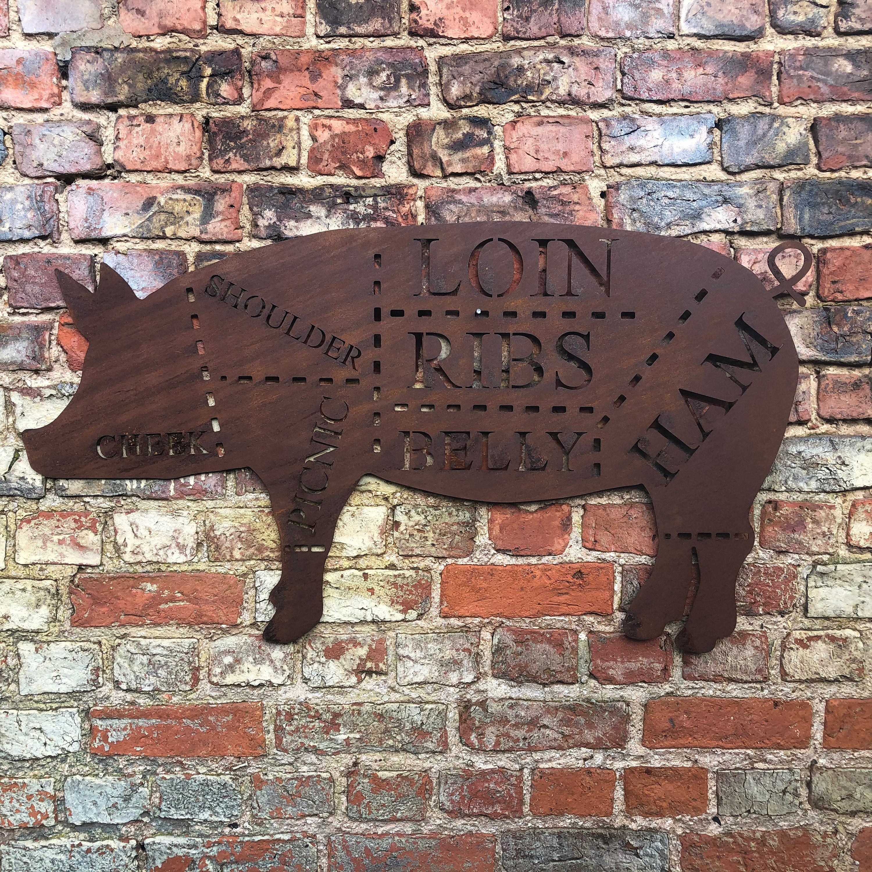 Metal Butchers Cuts Pig Sign