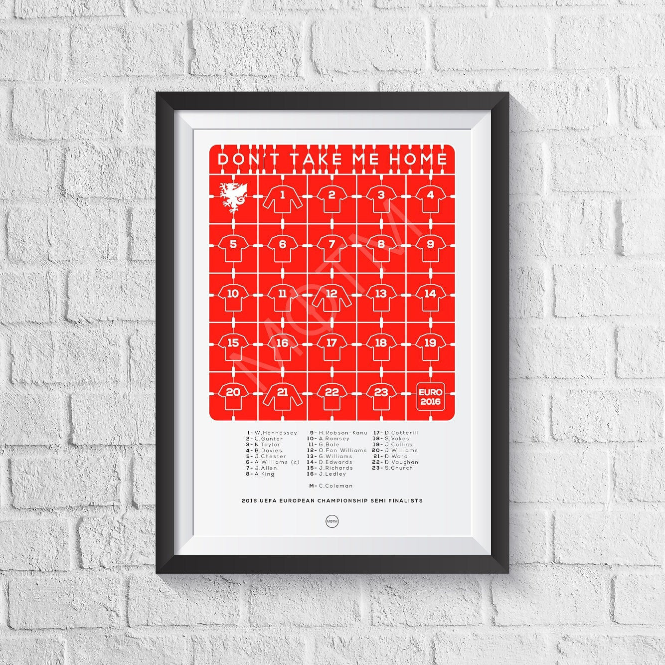 Wales Euro 2016 'Don't Take Me Home' Squad Print