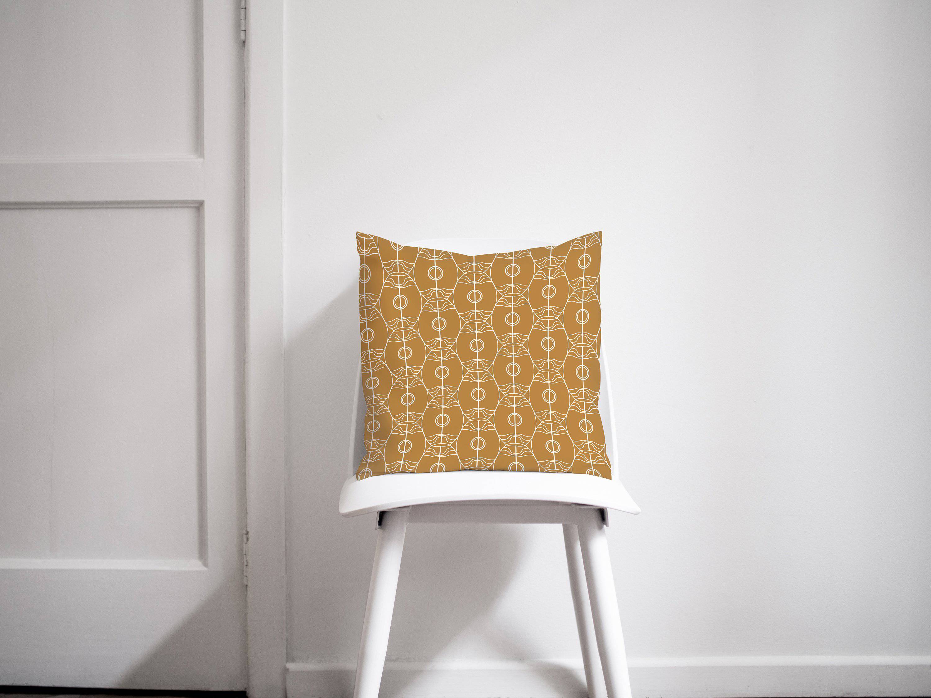 Gold and White Art Nouveau Design Cushion, Throw Pillow