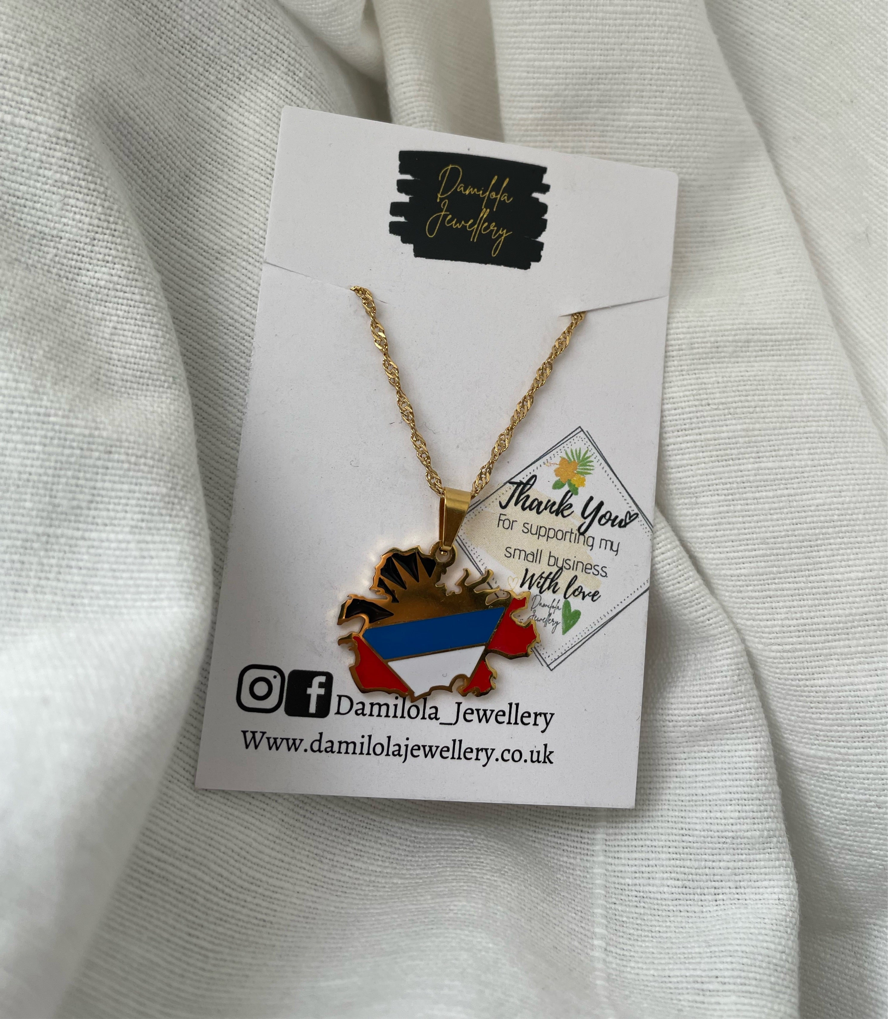 Antigua and Barbuda Flag Map Necklace - Gold/Silver