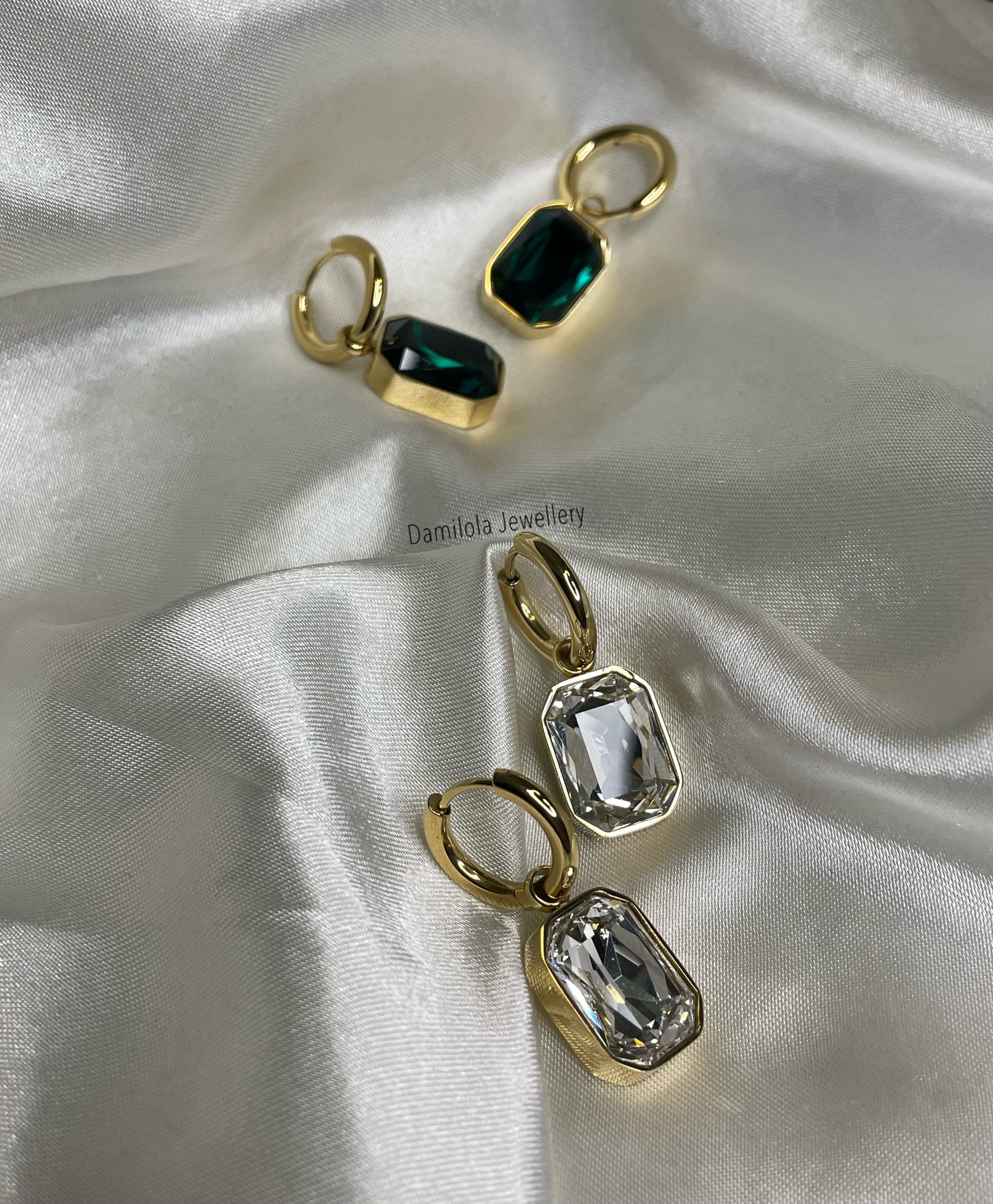 ‘Jayda’ Cubic Zirconia Drop Earrings - Clear/Green/Brown