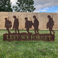 Large Rusty Metal Lest We Forget Soldier Scene Garden Decoration