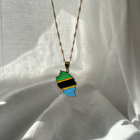 Tanzania Flag Map Necklace - Gold/Silver