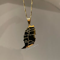 Grenada Engraved Map Necklace - Silver/Gold