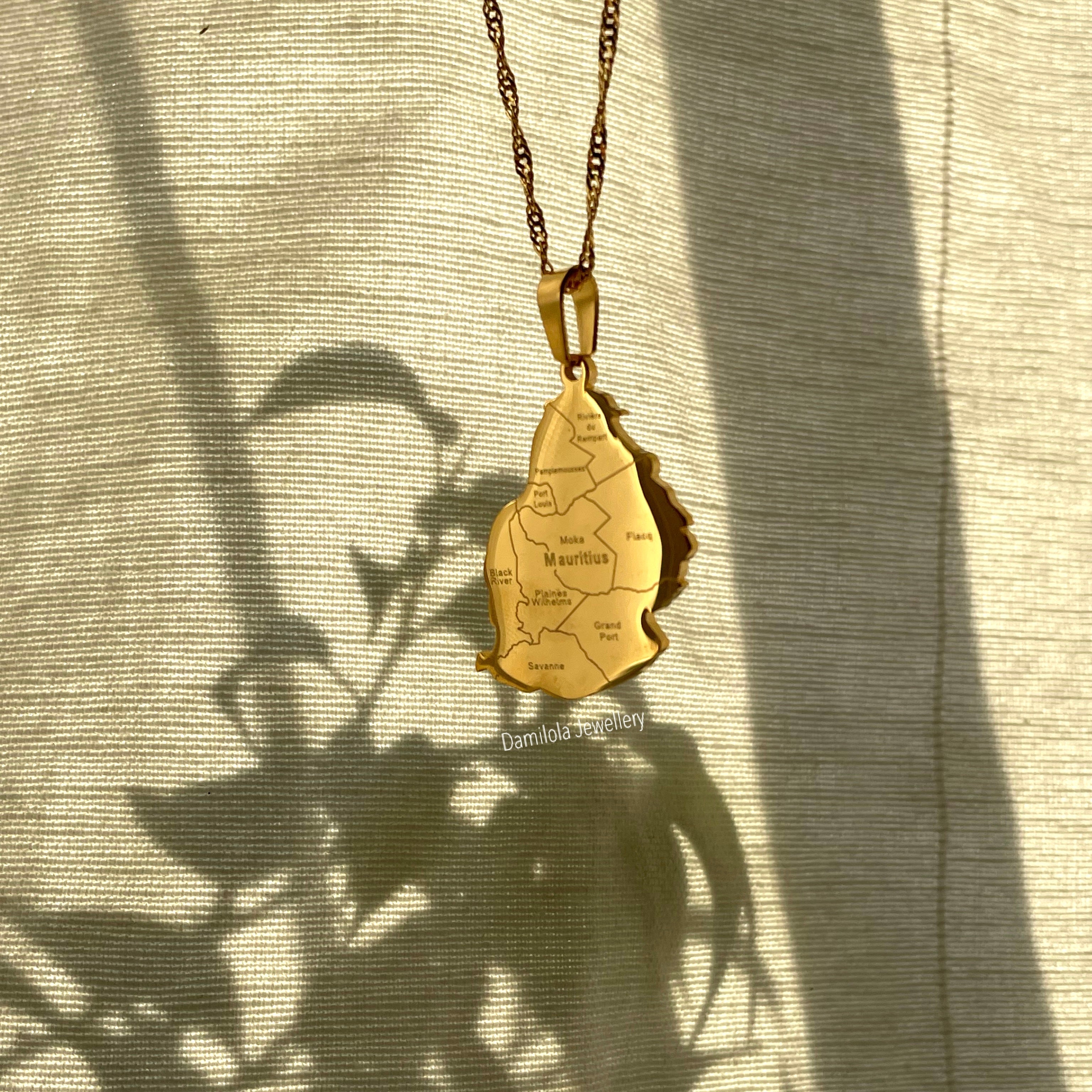 Mauritius Flag Map Necklace - 2 Styles