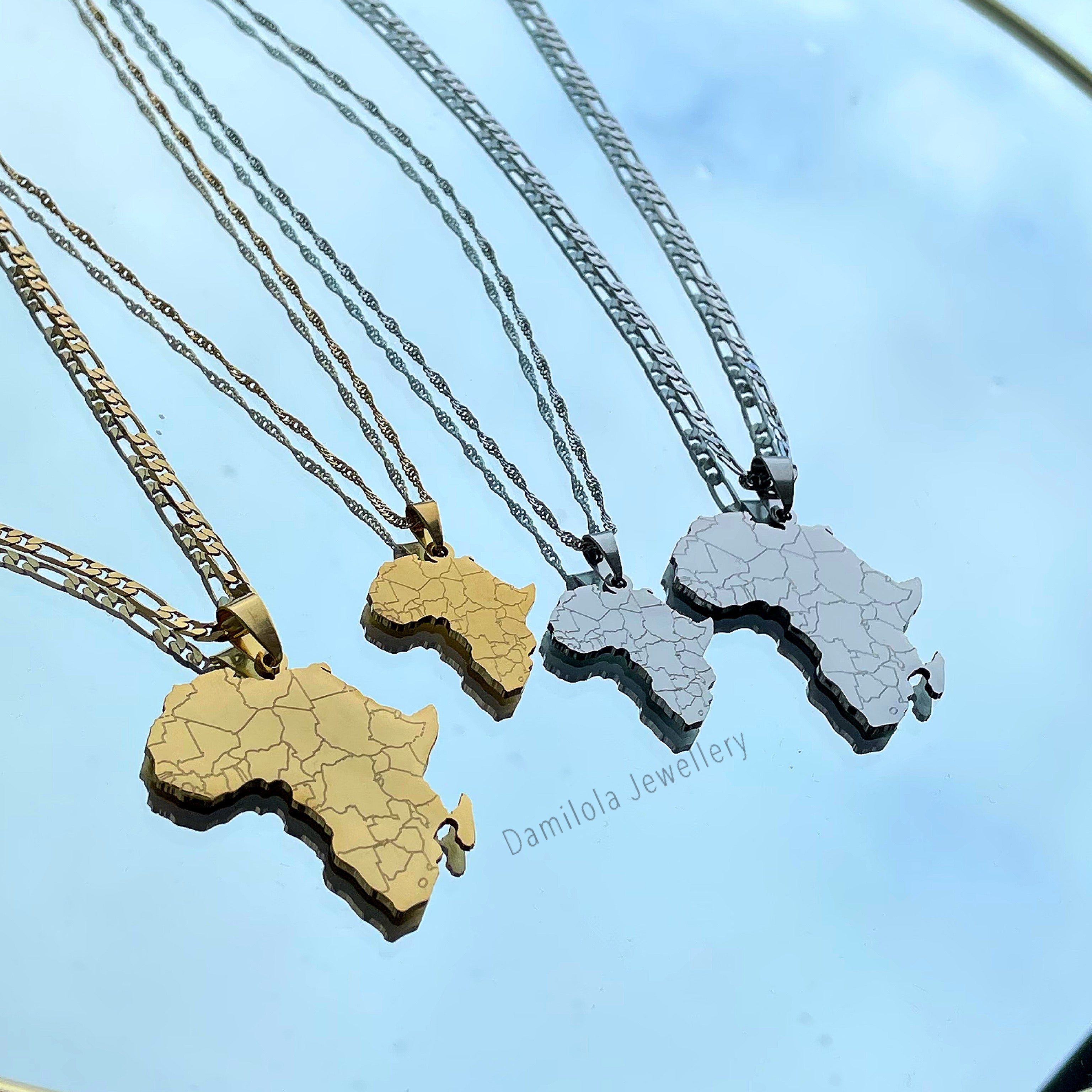 Big Africa Map Necklace 'Isokan' - Gold/Silver
