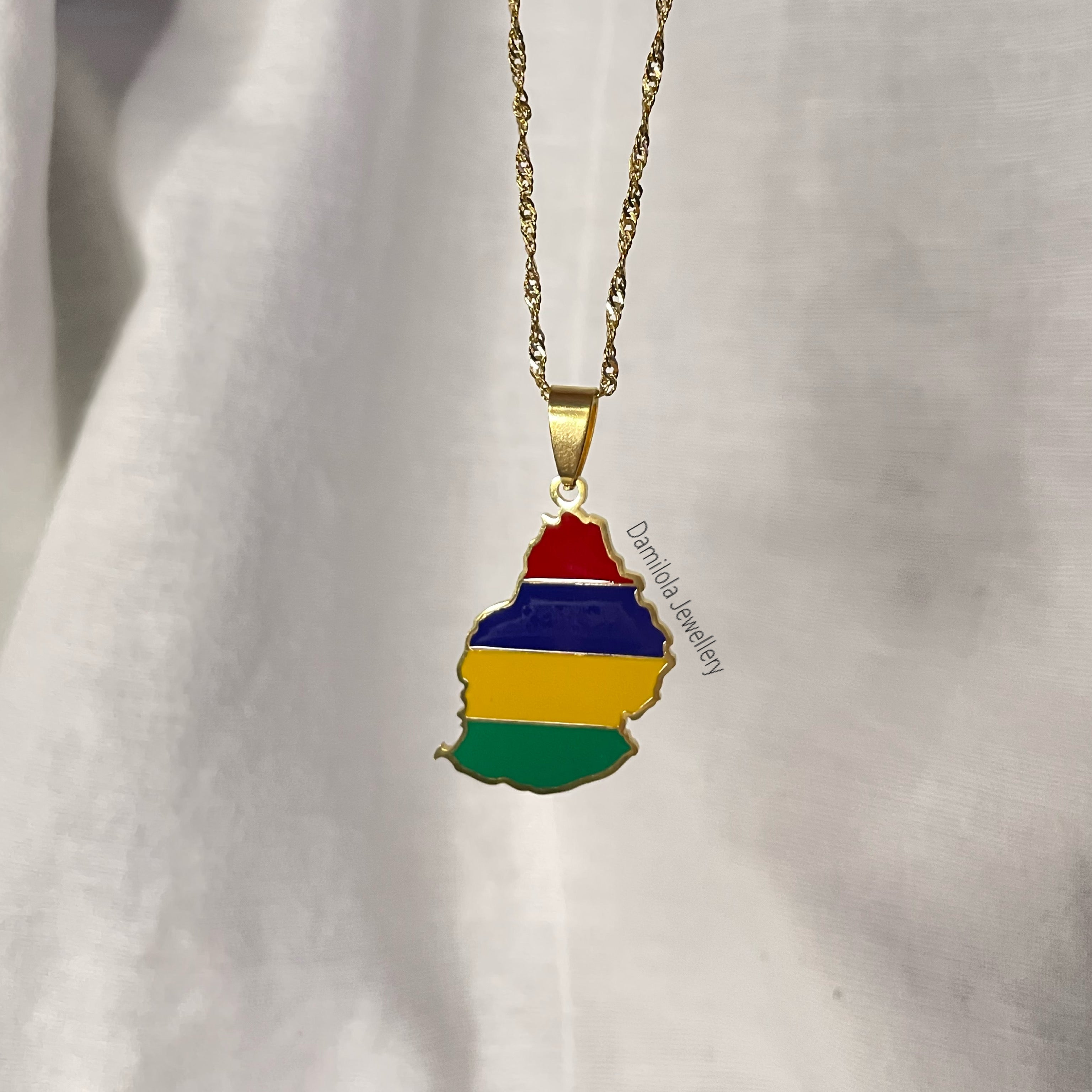 Mauritius Flag Map Necklace - 2 Styles