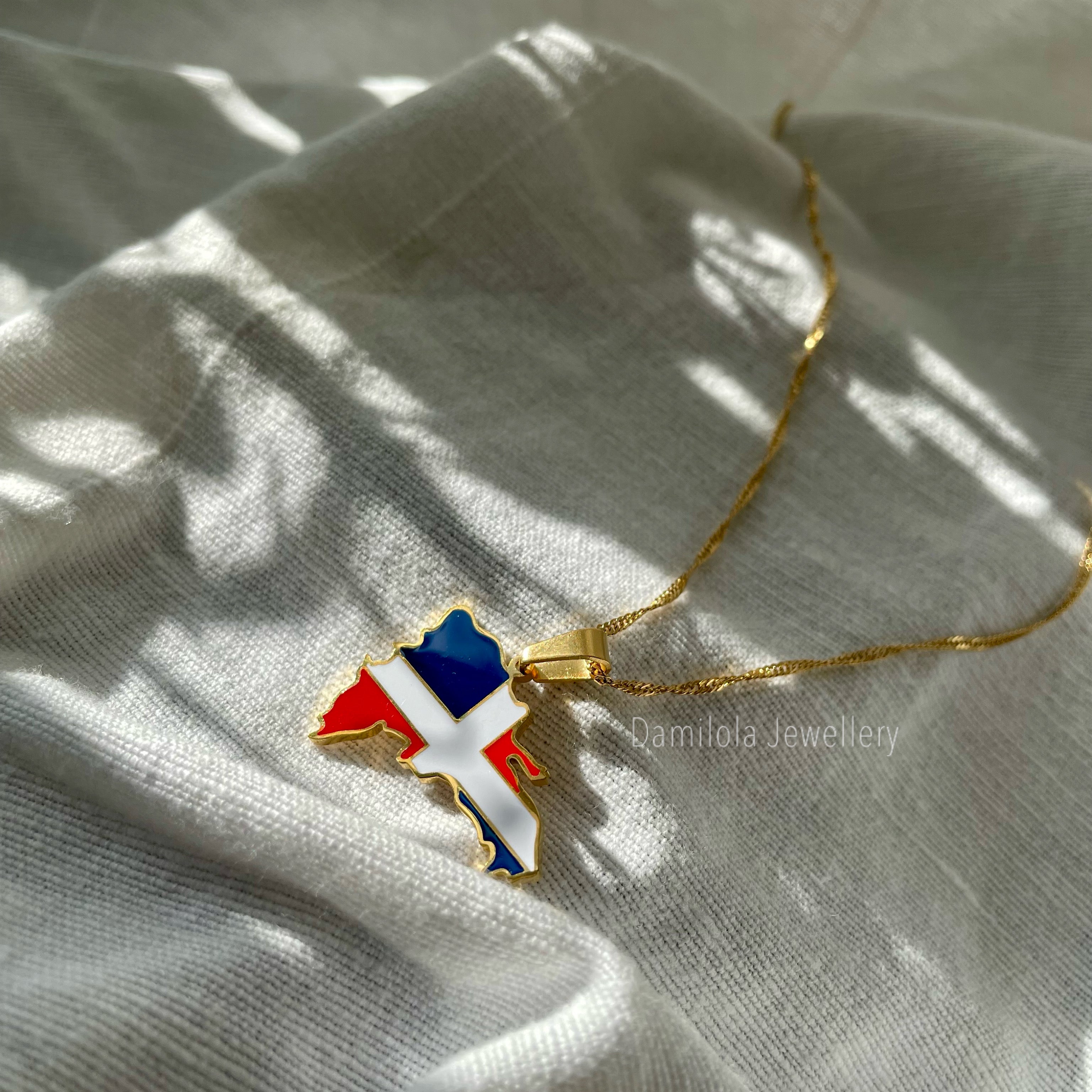 Dominican Republic Flag Map Necklace - ‘God, Fatherland, Liberty’