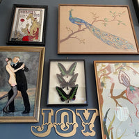 JOY Christmas Mantle Tree Decoration / Distressed Gold 5" Tall Carnival Metal Letters