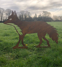 Rusty Metal Walking Fox Garden Decoration
