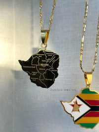 Zimbabwe Engraved Map Necklace 🇿🇼 - Gold/Silver