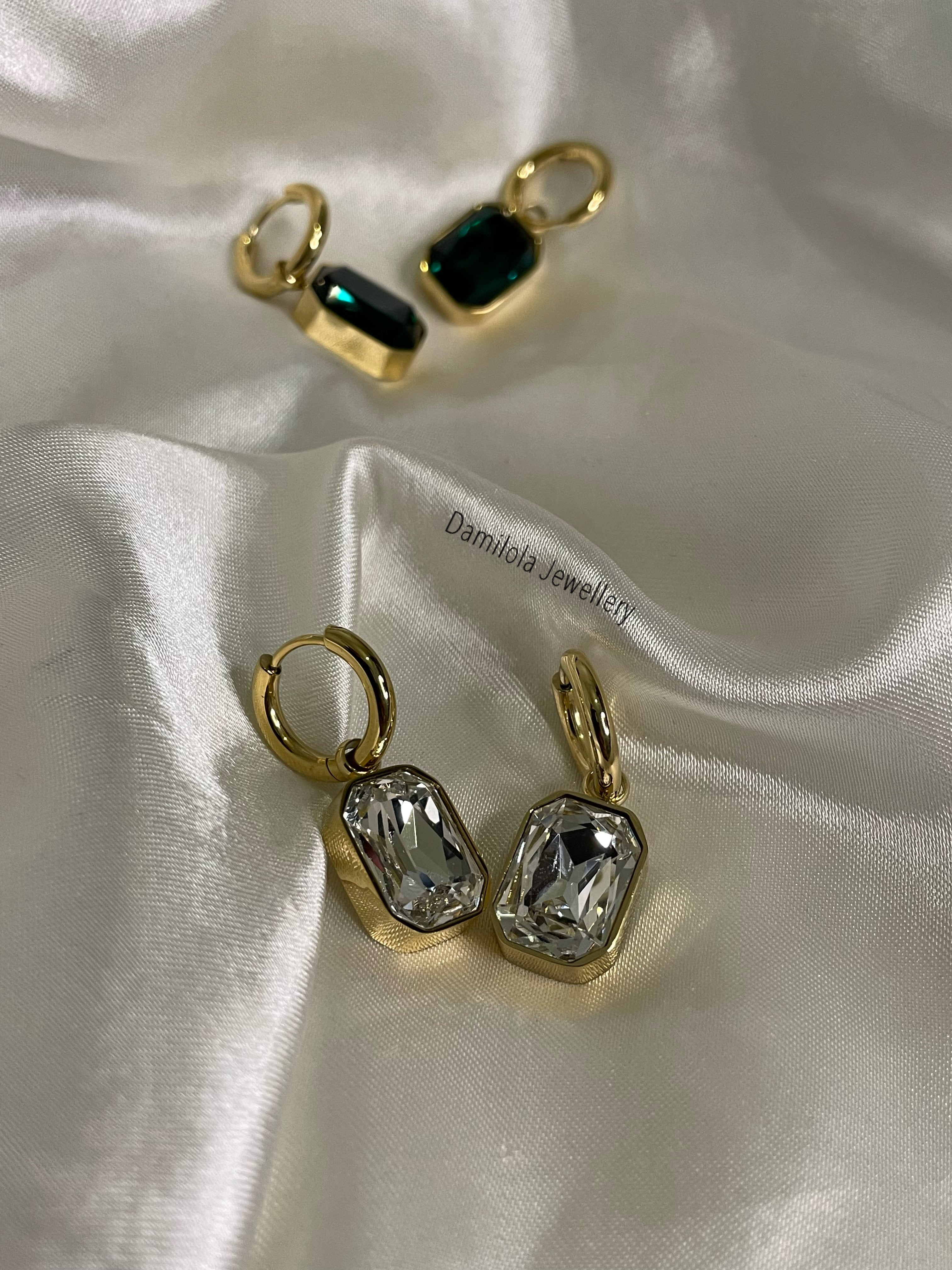 ‘Jayda’ Cubic Zirconia Drop Earrings - Clear/Green/Brown