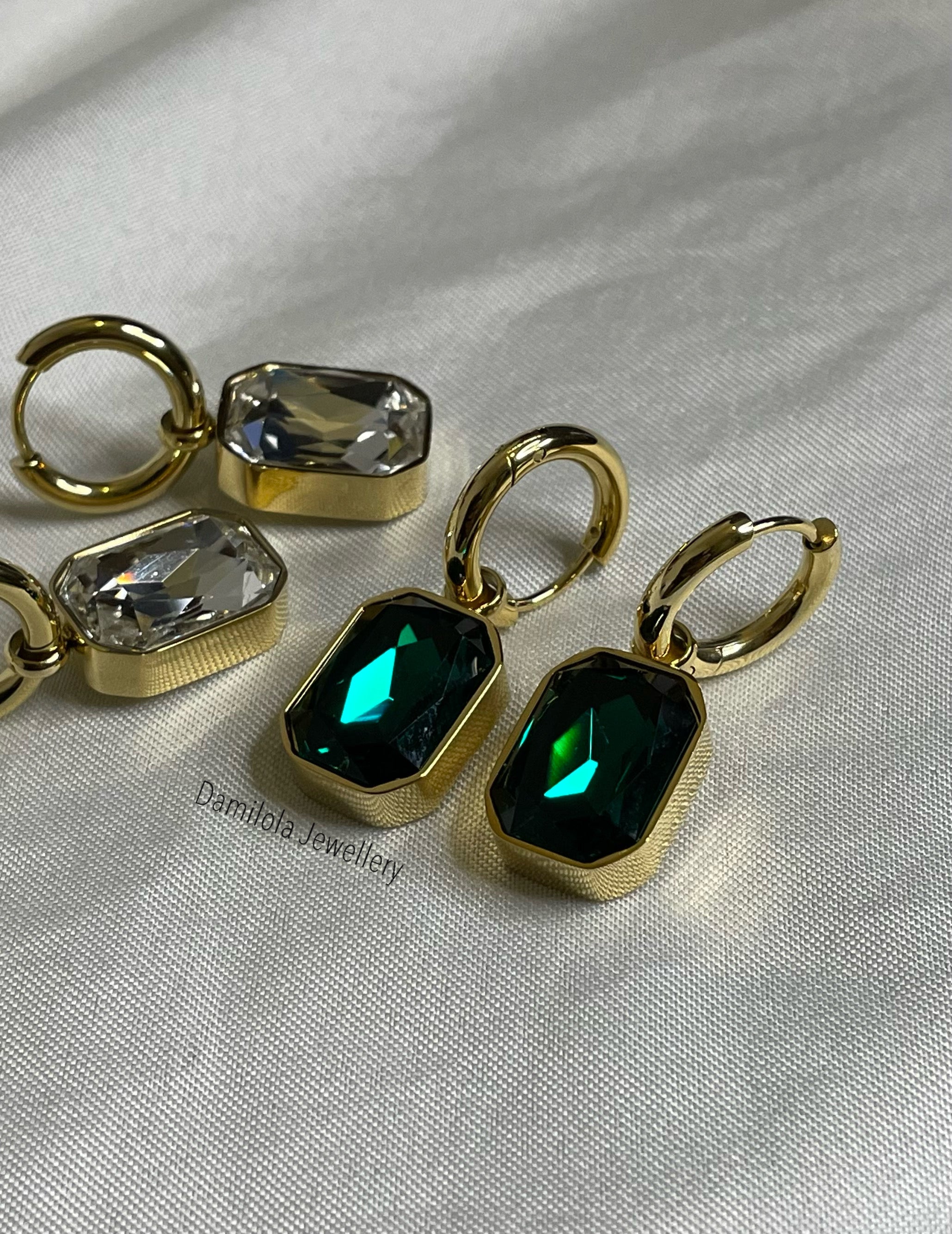 ‘Jayda’ Cubic Zirconia Drop Earrings - Clear/Green/Brown