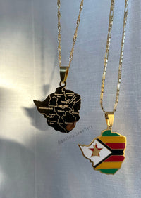 Zimbabwe Engraved Map Necklace 🇿🇼 - Gold/Silver