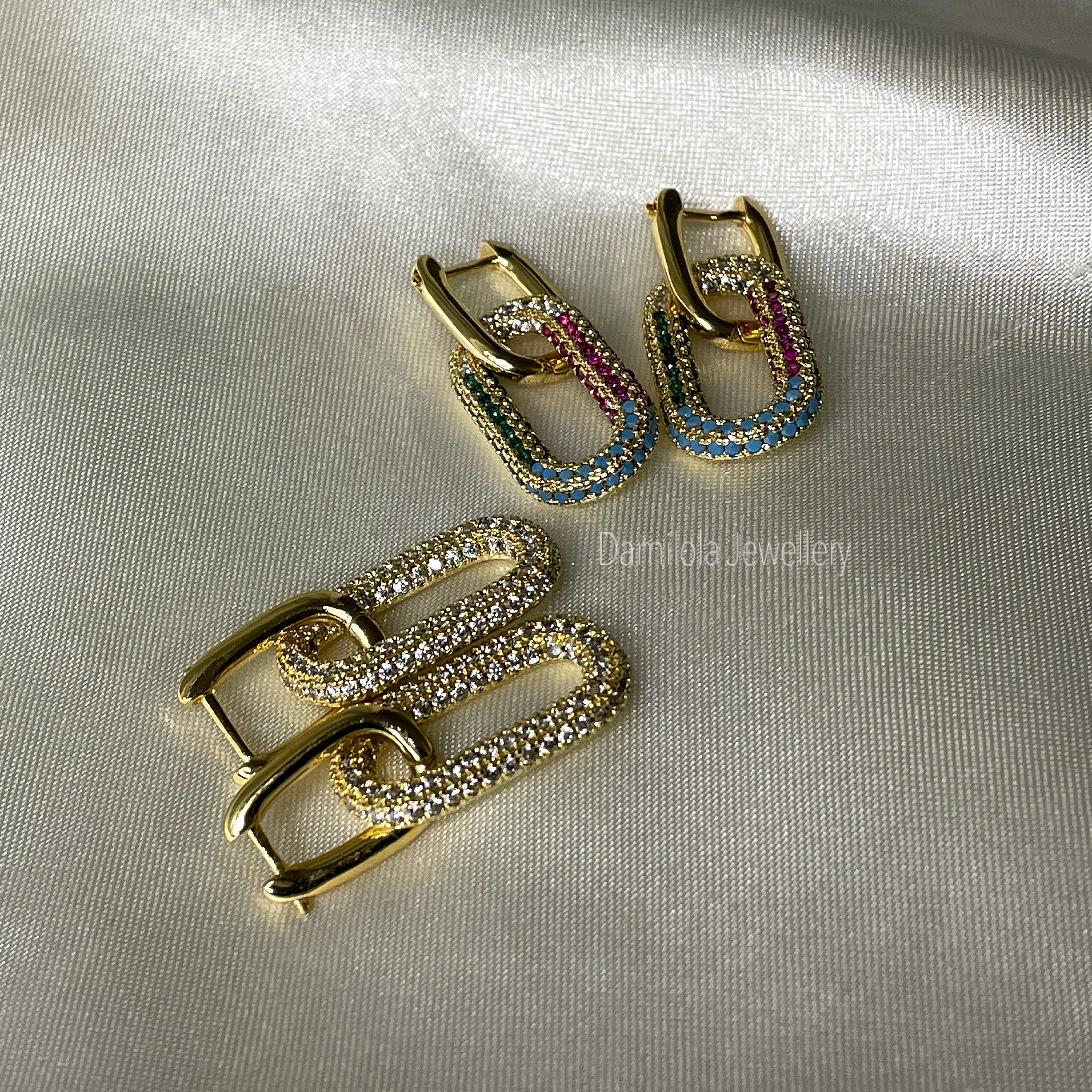 ‘Cleopatra’ 2 in 1 Minimalist Cubic Zirconia Dangly Earrings