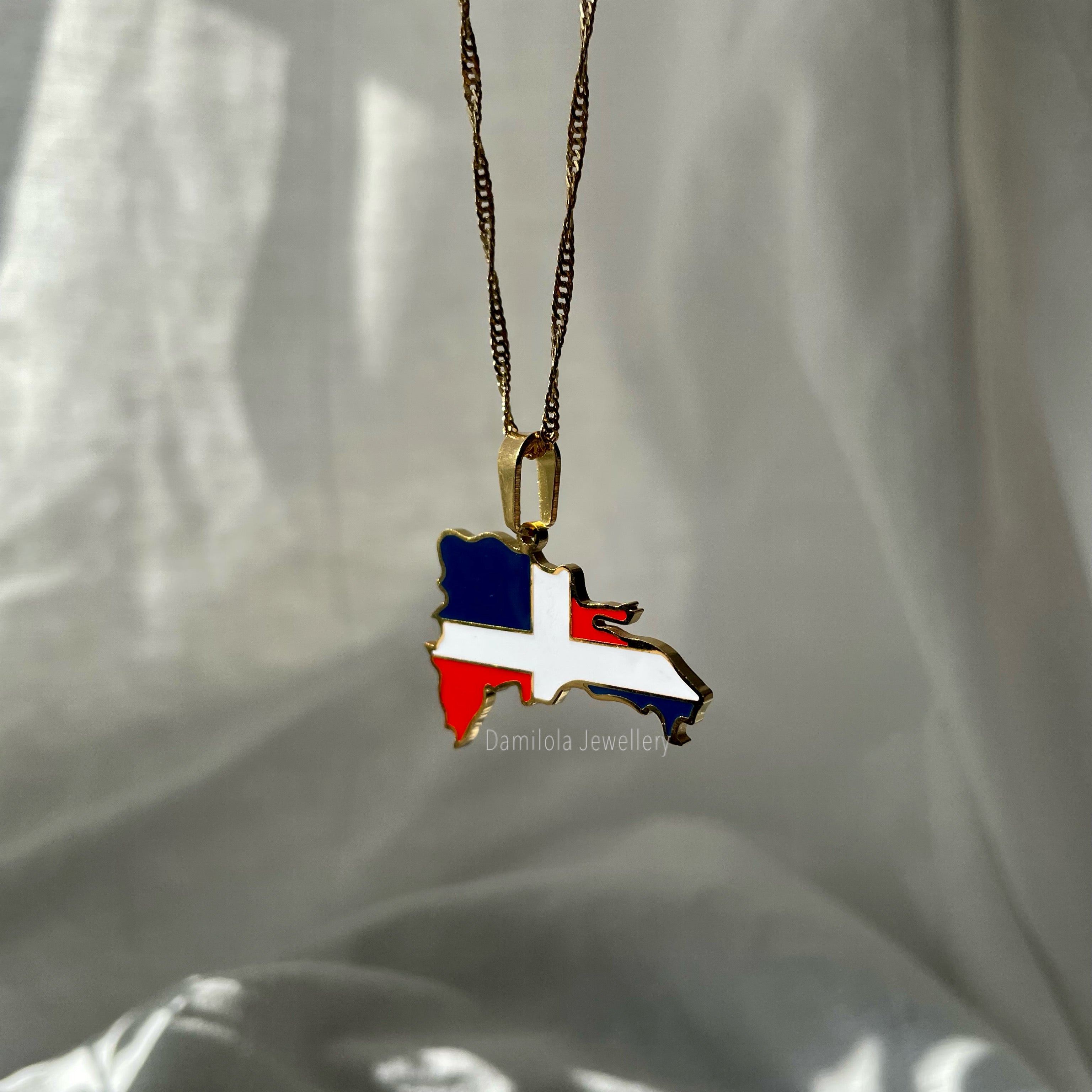 Dominican Republic Flag Map Necklace - ‘God, Fatherland, Liberty’