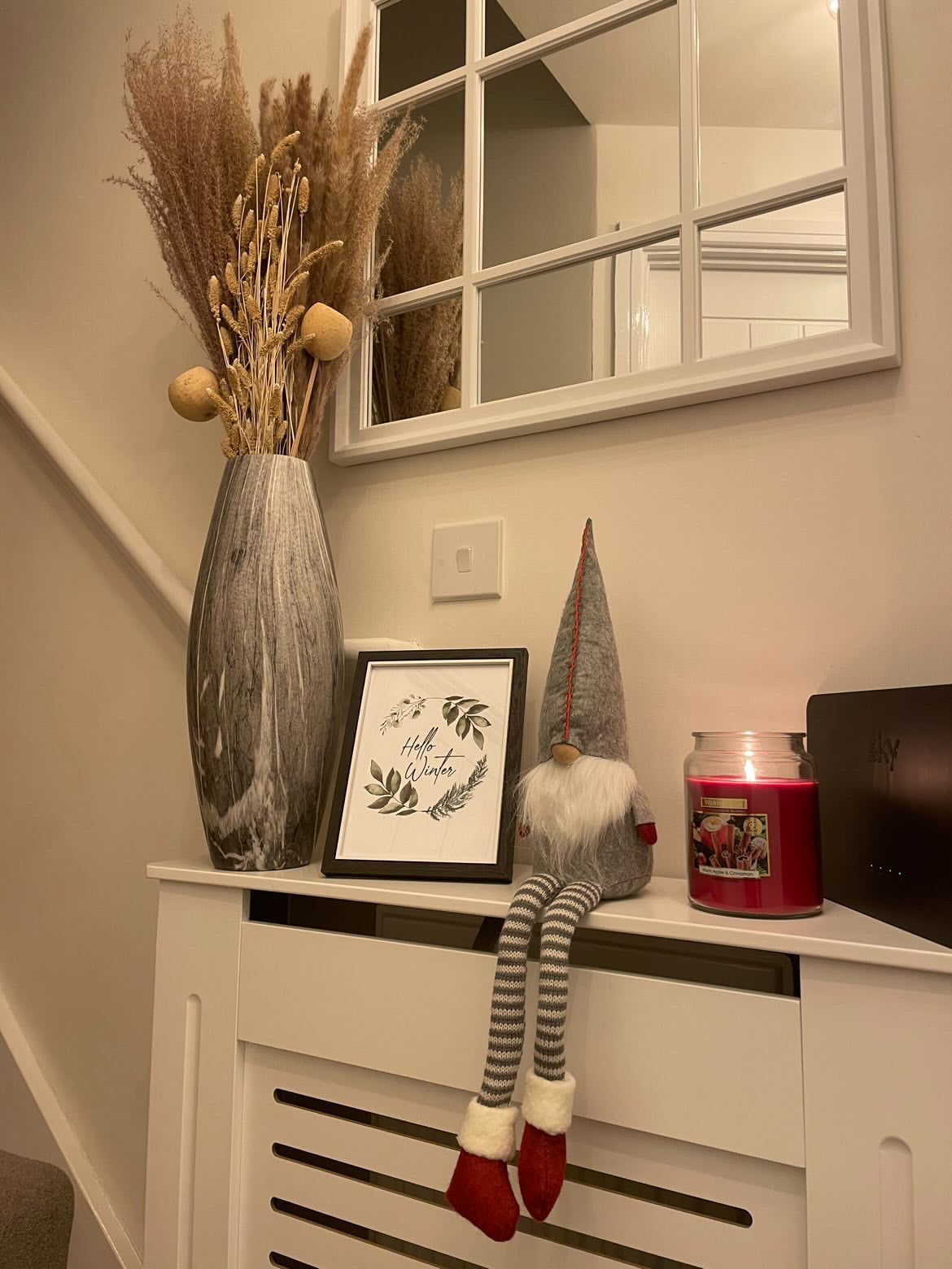 Hello Winter Greenery Pine Wreath Winter Christmas Seasonal Wall Home Decor Print