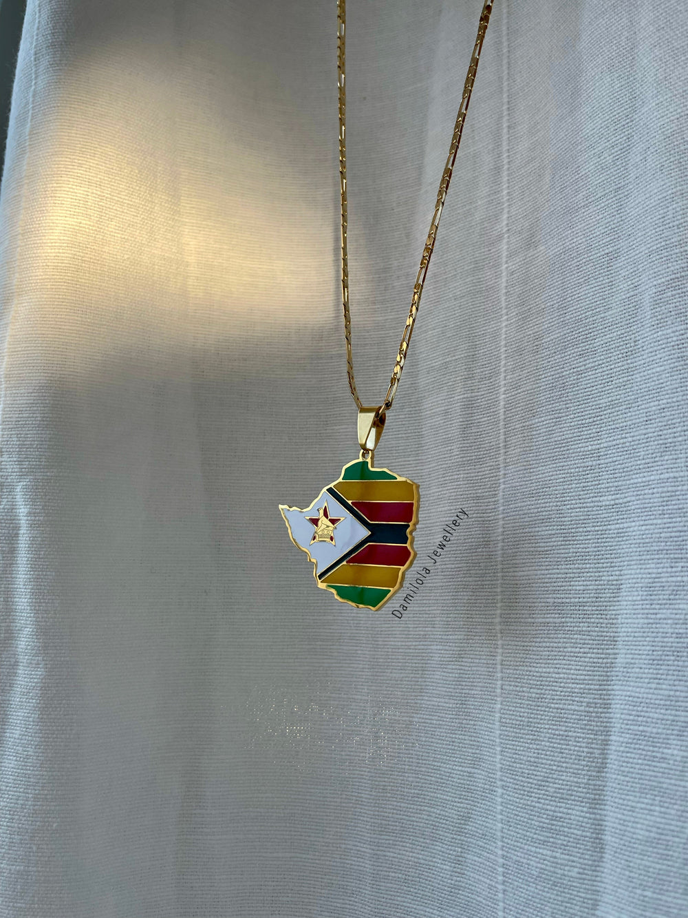 Zimbabwe Flag Map Necklace 🇿🇼 - Gold/Silver
