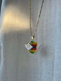 Zimbabwe Flag Map Necklace 🇿🇼 - Gold/Silver