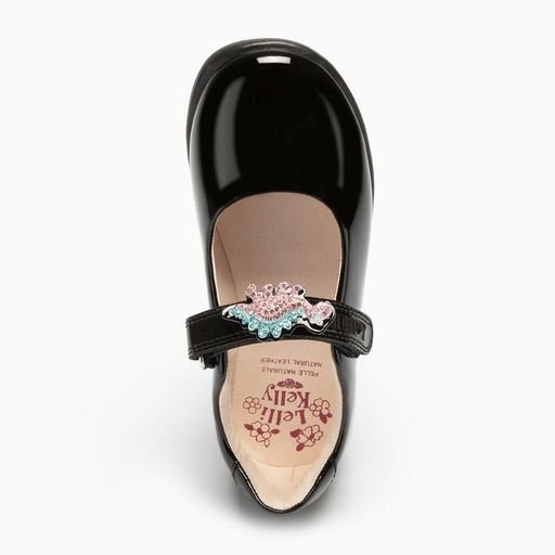 Lelli Kelly Dino Black Patent Leather Multicoloured Dinosaur School Shoes Girls