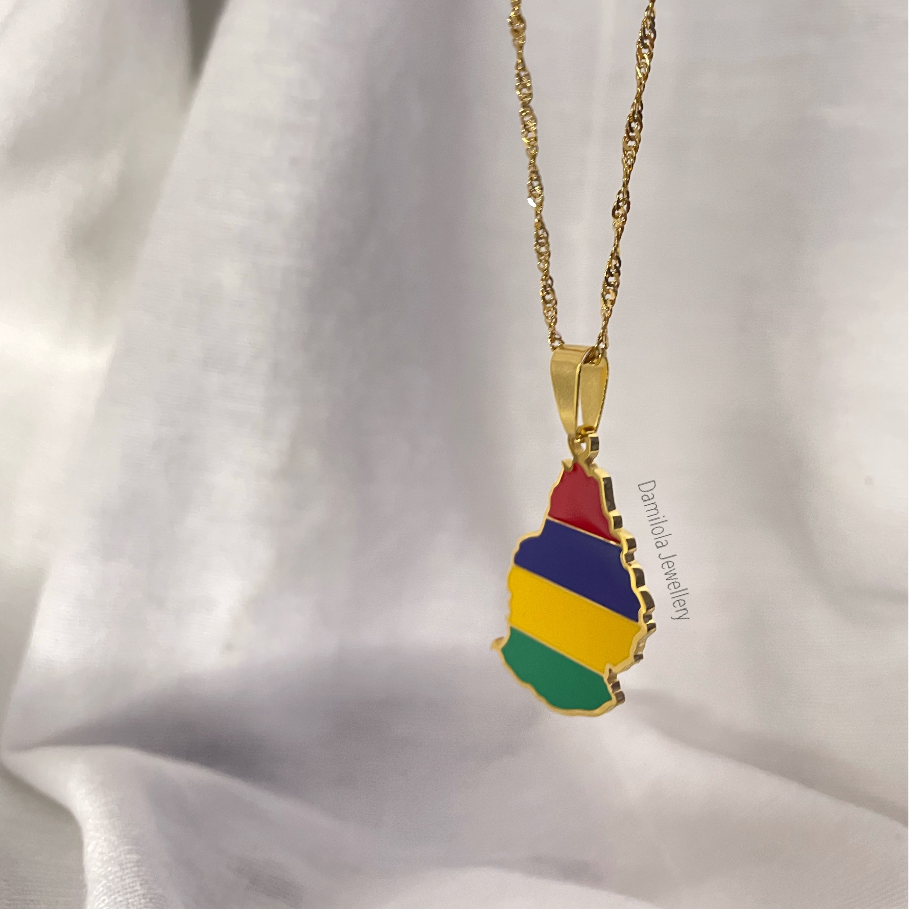 Mauritius Flag Map Necklace - 2 Styles