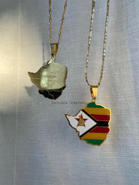 Zimbabwe Engraved Map Necklace 🇿🇼 - Gold/Silver