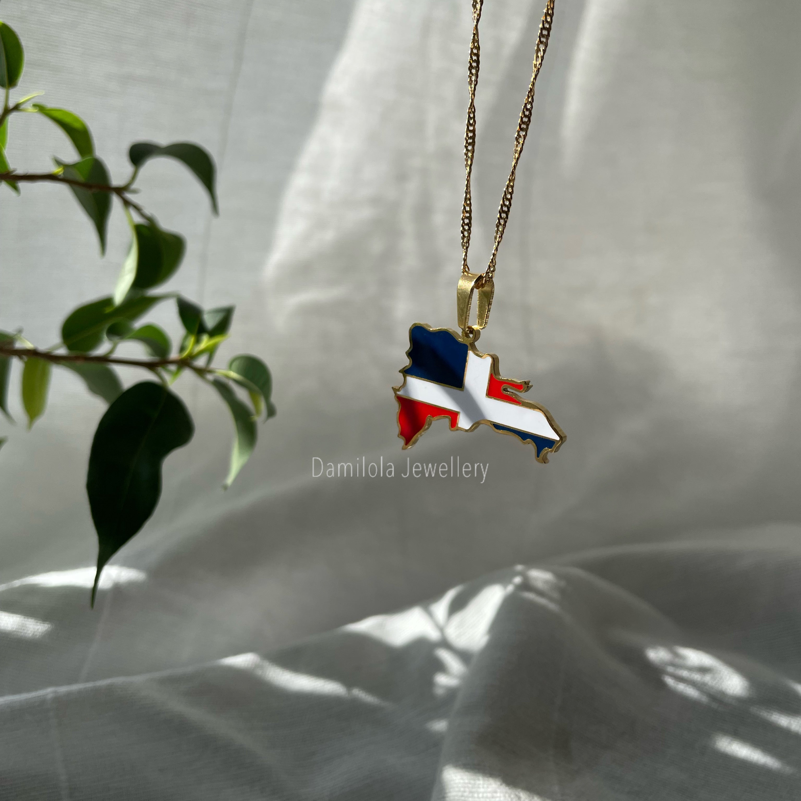Dominican Republic Flag Map Necklace - ‘God, Fatherland, Liberty’