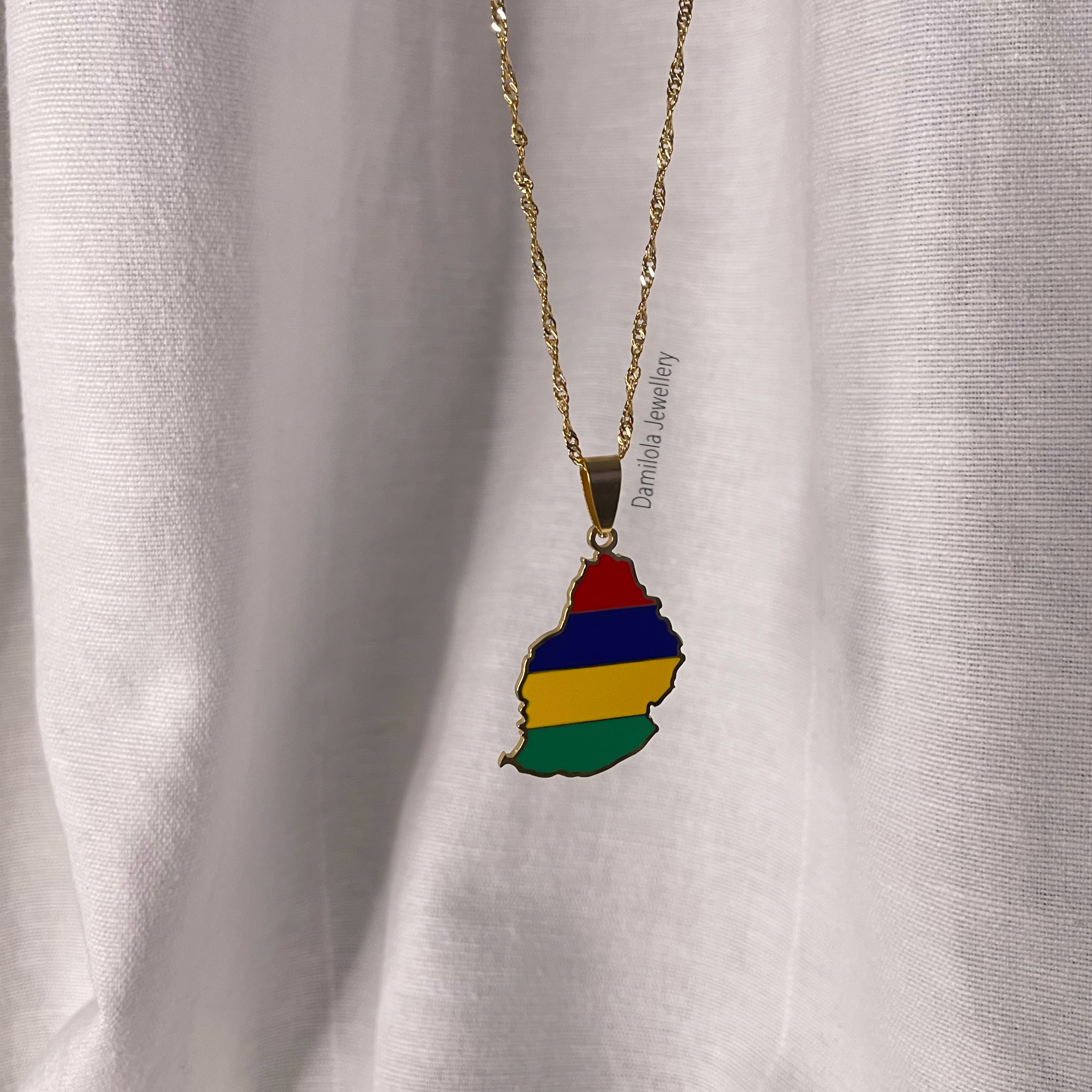 Mauritius Flag Map Necklace - 2 Styles